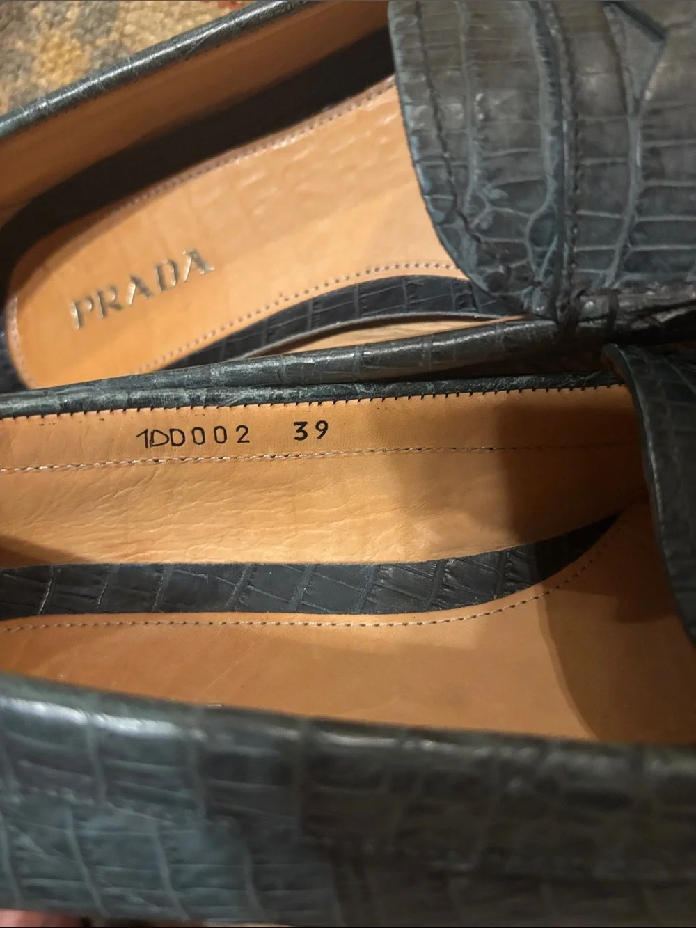 Prada Green Croc-Embossed Leather Penny Loafers